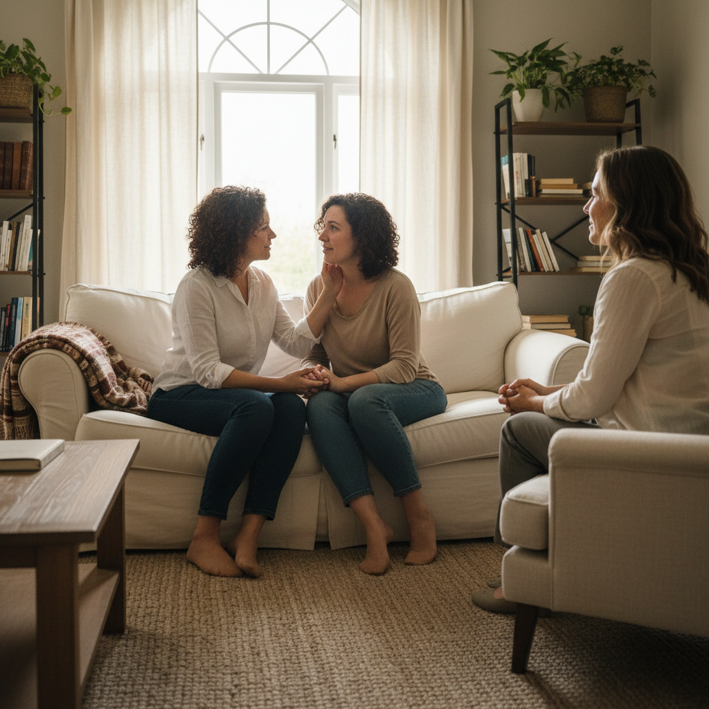 LGBT couples counselling near me in Delhi - same-sex couple in therapy session