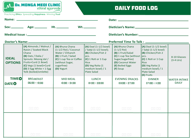 Daily Food Log Template Dr. Monga Medi Clinic Diabetes Diet Plan Dwarka