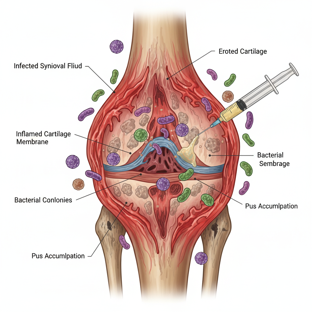Septic arthritis showing infected joint with bacterial infection
