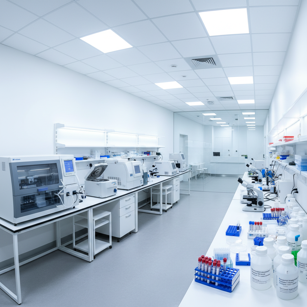 Modern medical clinic with laboratory equipment showing HIV diagnostics and STD testing
