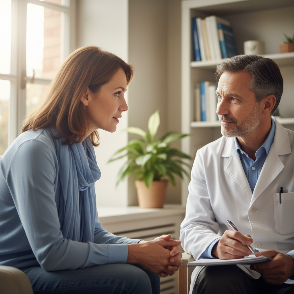 Patient speaking with a compassionate doctor during an initial consultation