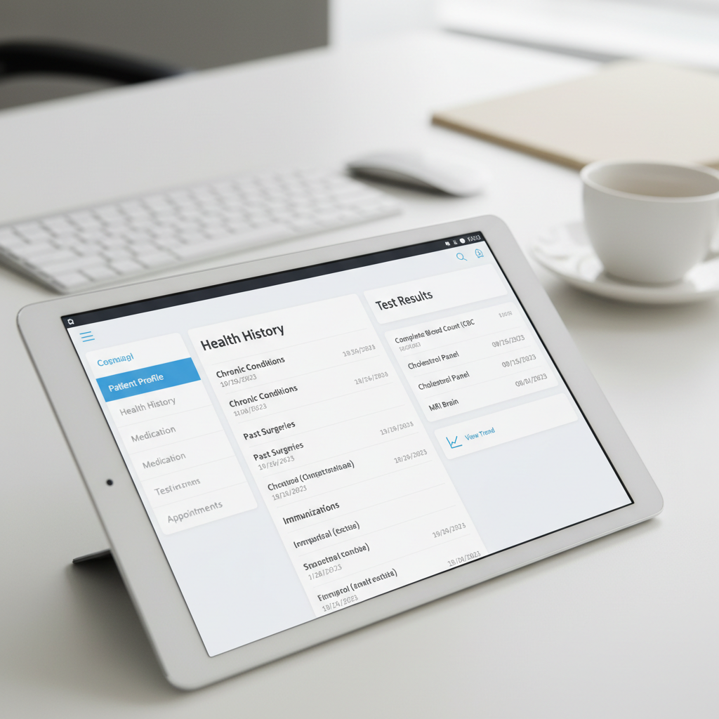 Medical professional reviewing patient health history documents on a tablet