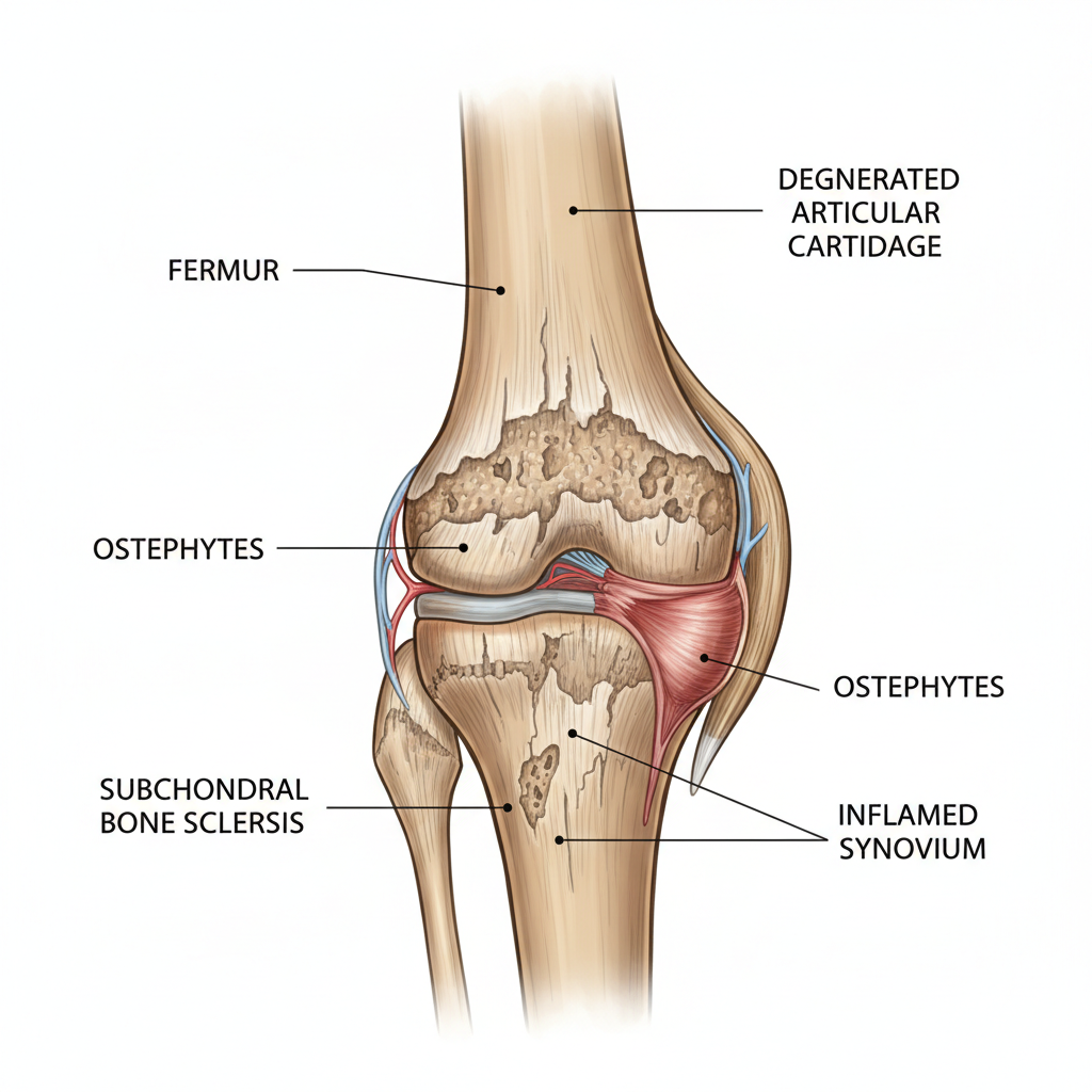 Osteoarthritis showing cartilage degeneration in knee joint