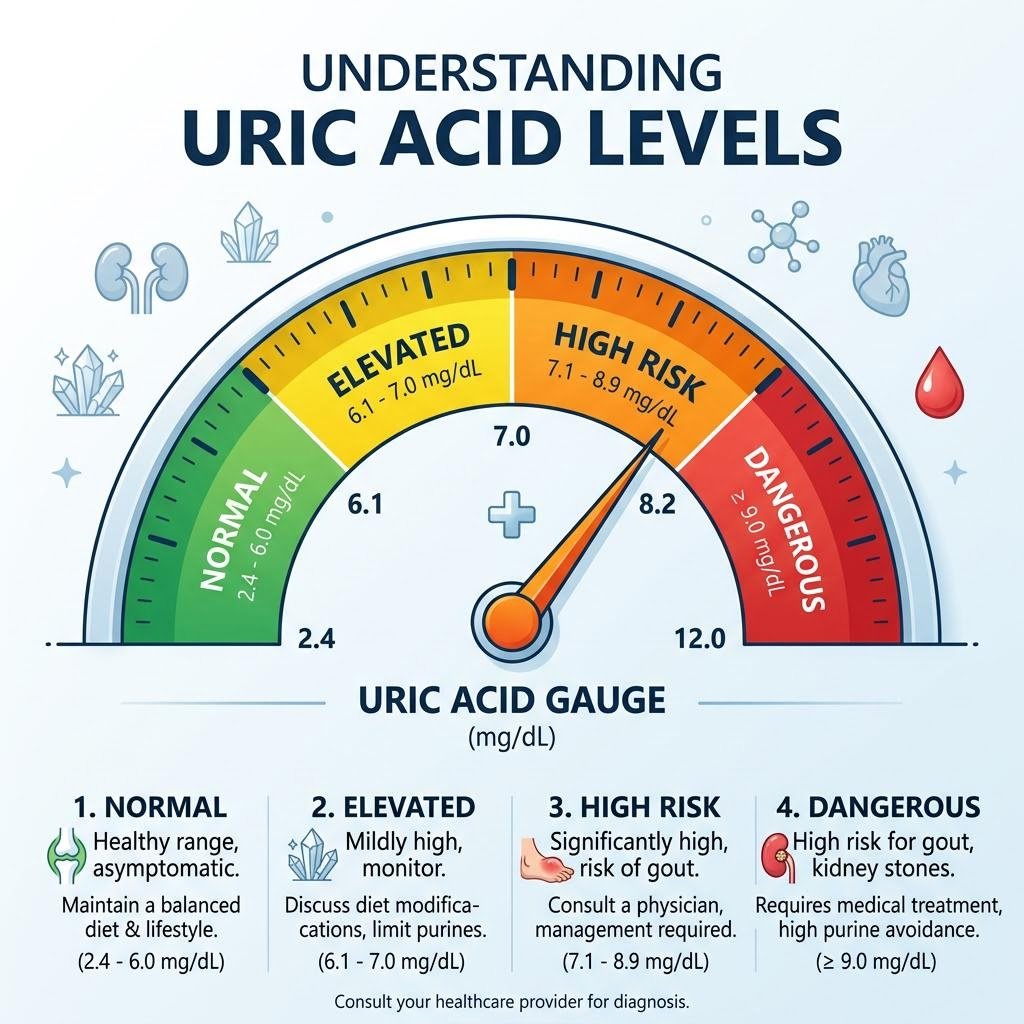 Chart showing normal versus dangerous uric acid levels