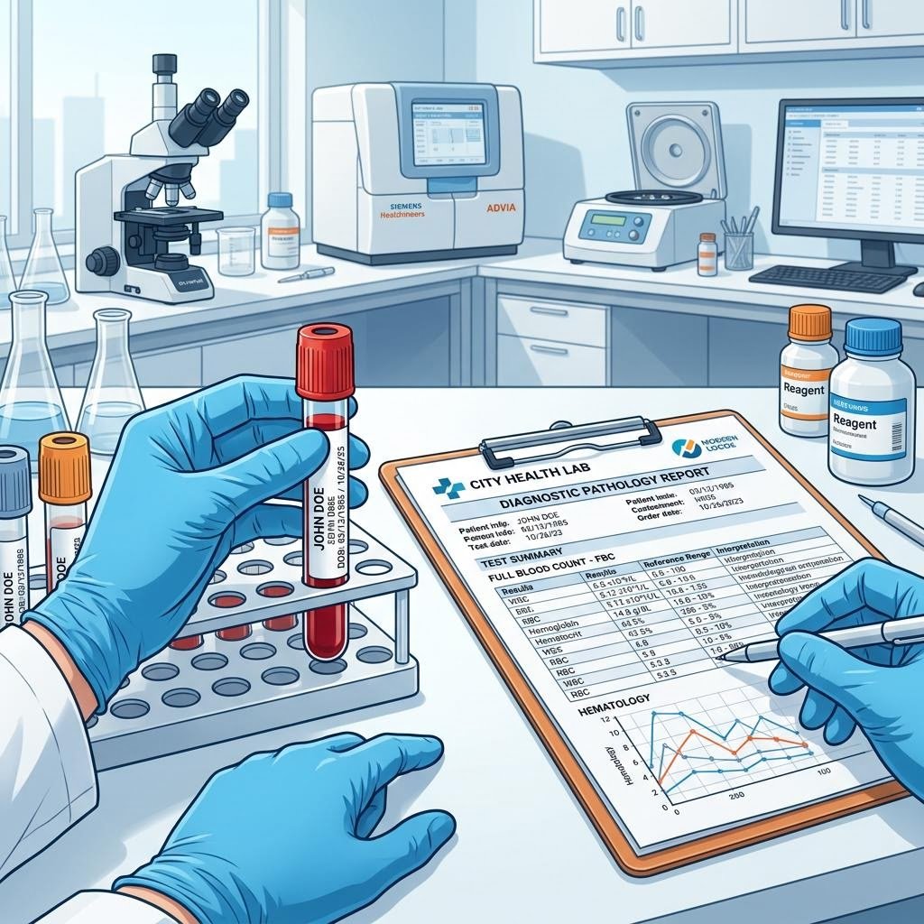 Medical lab setup for blood testing and diagnosis