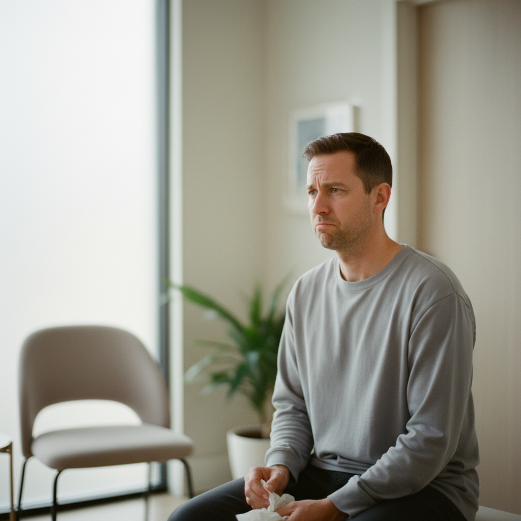 Man experiencing premature ejaculation symptoms seeking confidential treatment